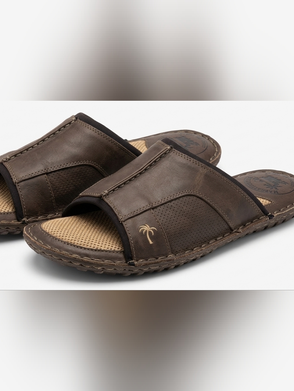 [Margaritaville] Brown Leather Slide Sandals "Soles Of The Tropics" Men Size 11